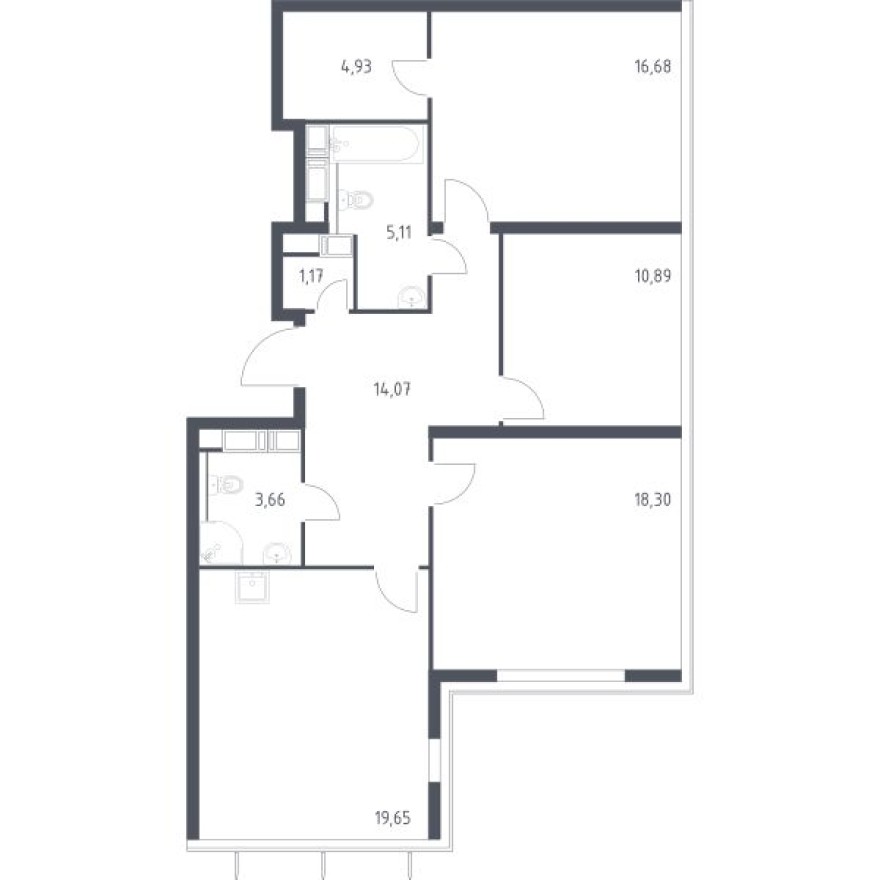 3к. апартаменты, 94.4 м²