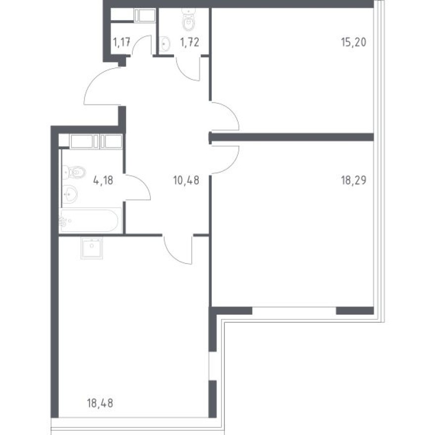 2к. апартаменты, 69.7 м²