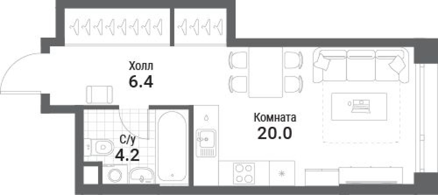 9к. квартира, 30.6 м²