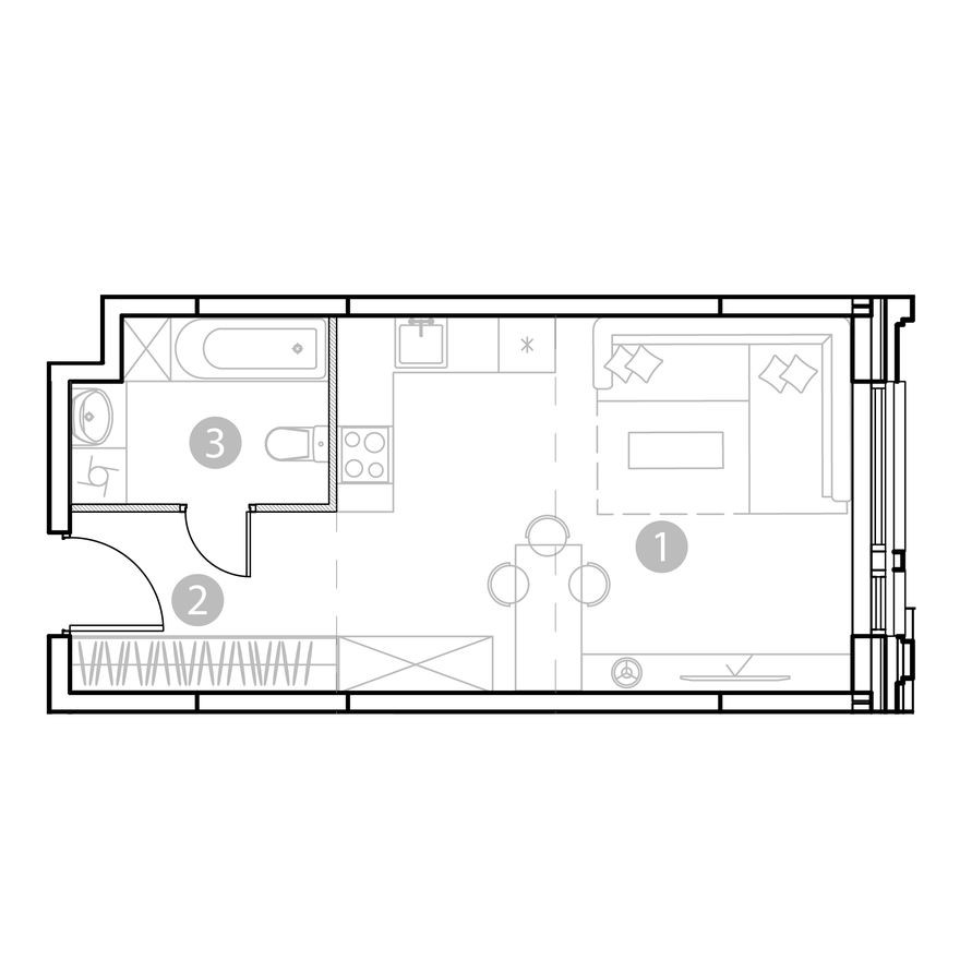 1к. апартаменты, 32.3 м²