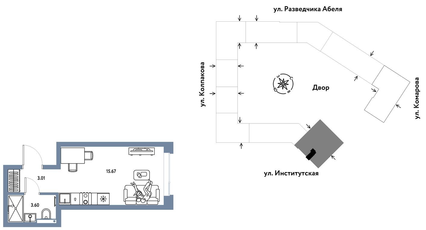 Студия-квартира, 22.3 м²