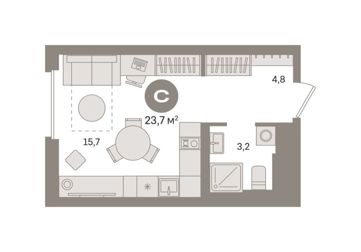 Студия-квартира, 23.7 м²