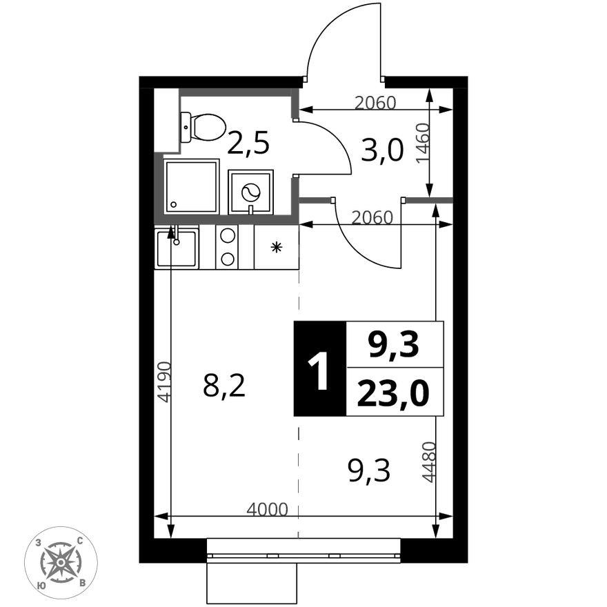 Студия-квартира, 23.0 м²