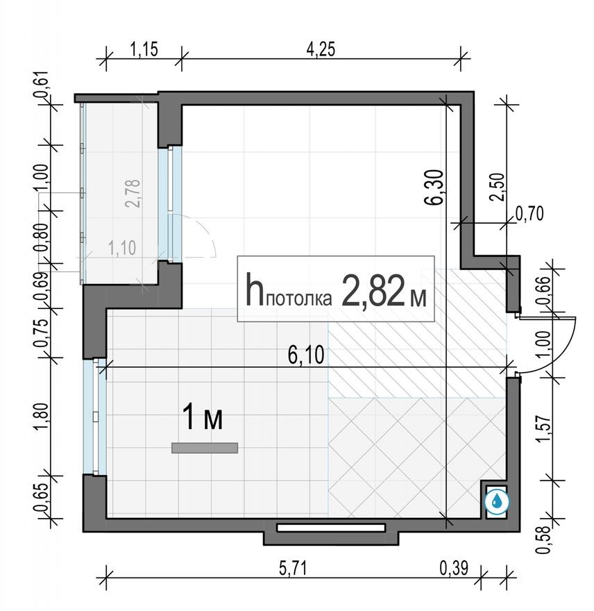 1к. квартира, 32.0 м²
