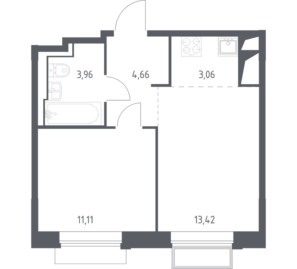 1к. квартира, 36.3 м²