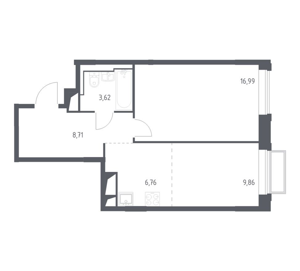 1к. квартира, 45.9 м²