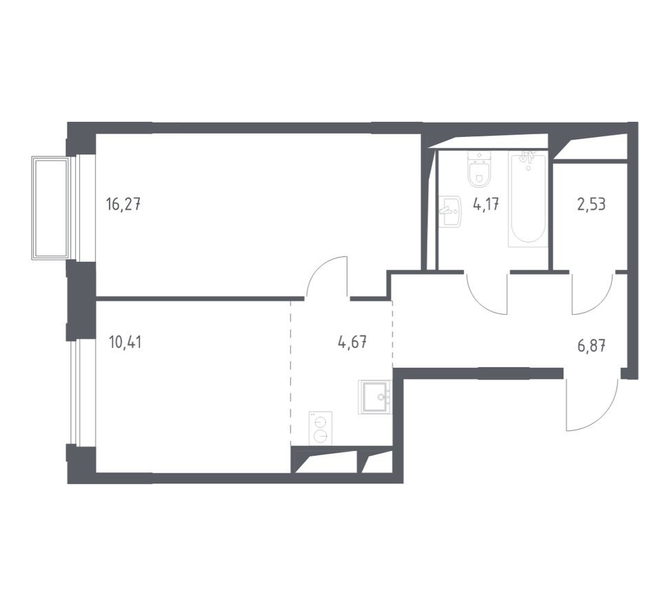 1к. квартира, 45.2 м²