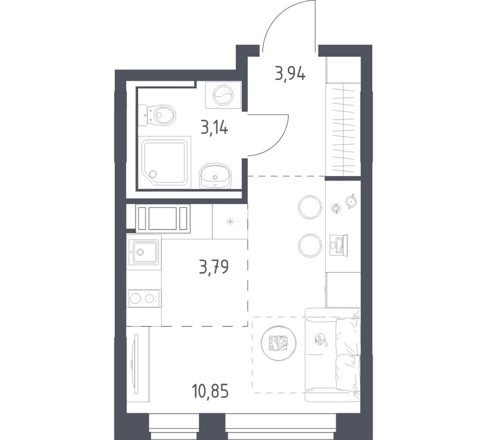 Студия-квартира, 21.7 м²