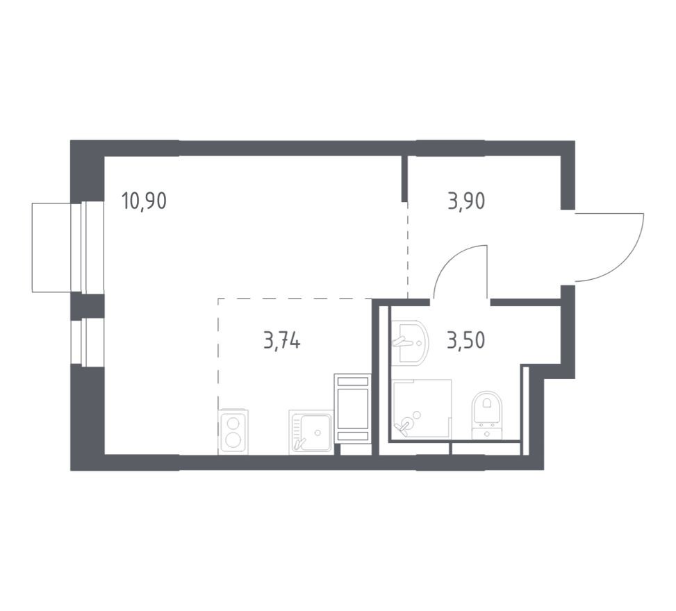 Студия-квартира, 22.0 м²
