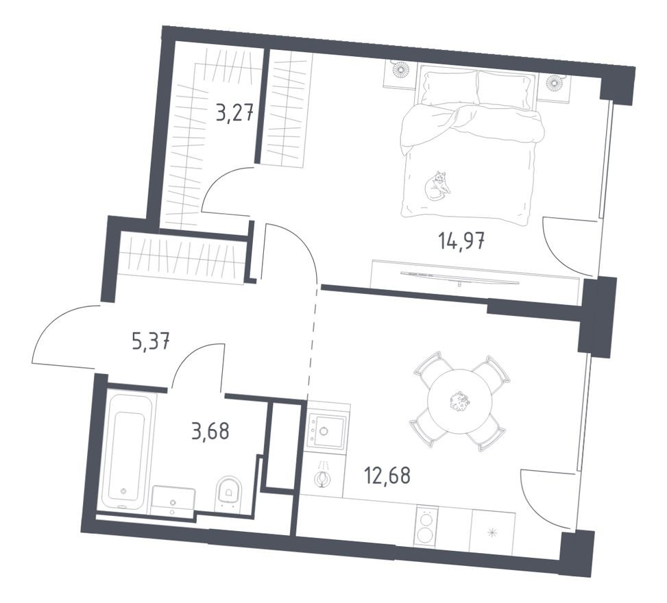 1к. квартира, 40.0 м²