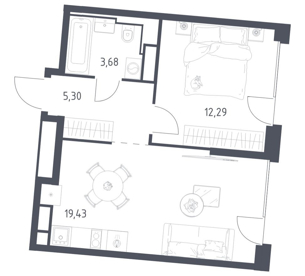 1к. квартира, 40.7 м²