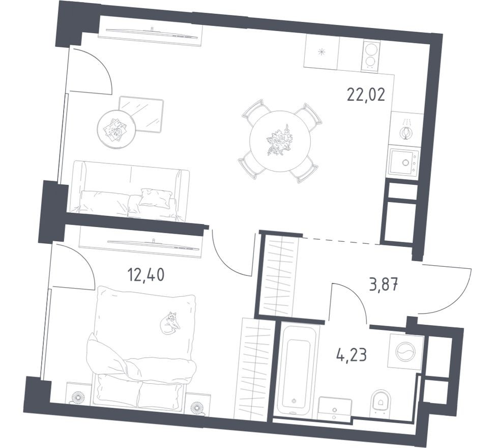 1к. квартира, 42.5 м²