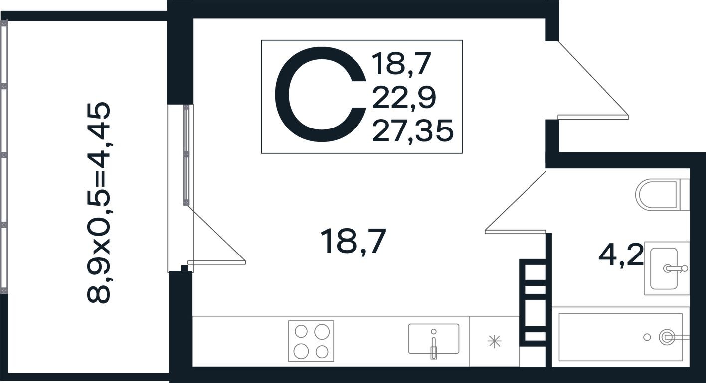 Студия-квартира, 33.2 м²