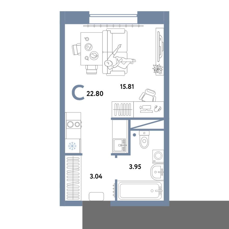 Студия-квартира, 22.8 м²