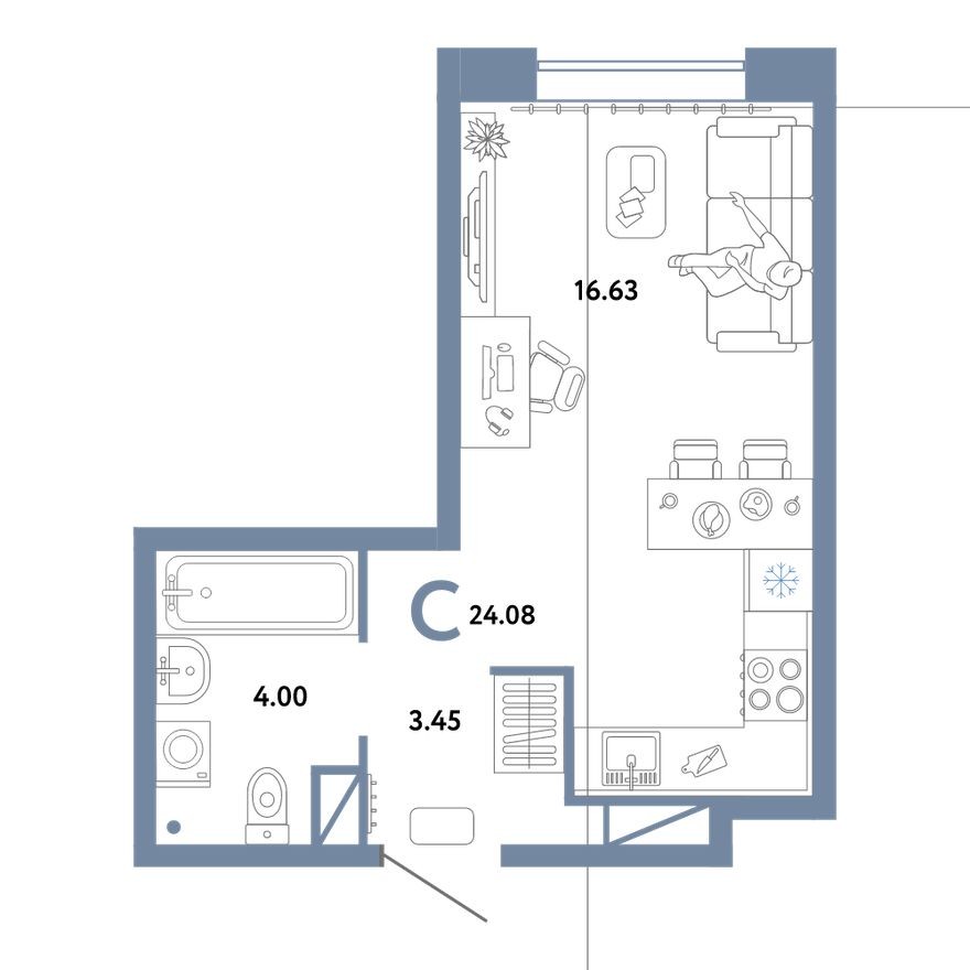 Студия-квартира, 24.1 м²