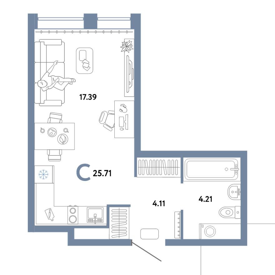 Студия-квартира, 25.7 м²