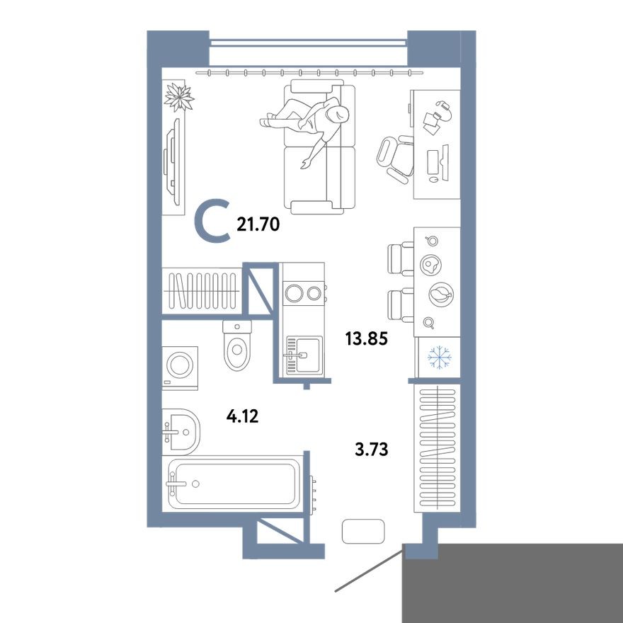 Студия-квартира, 21.7 м²