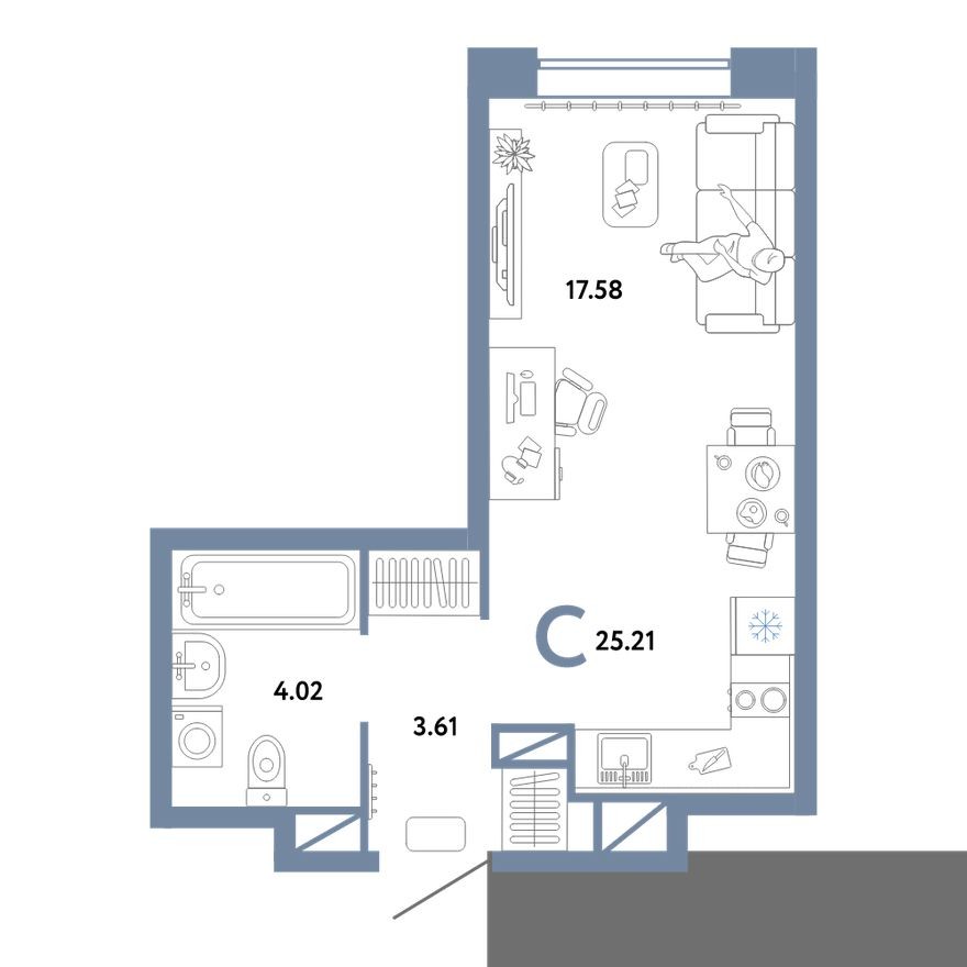 Студия-квартира, 25.2 м²