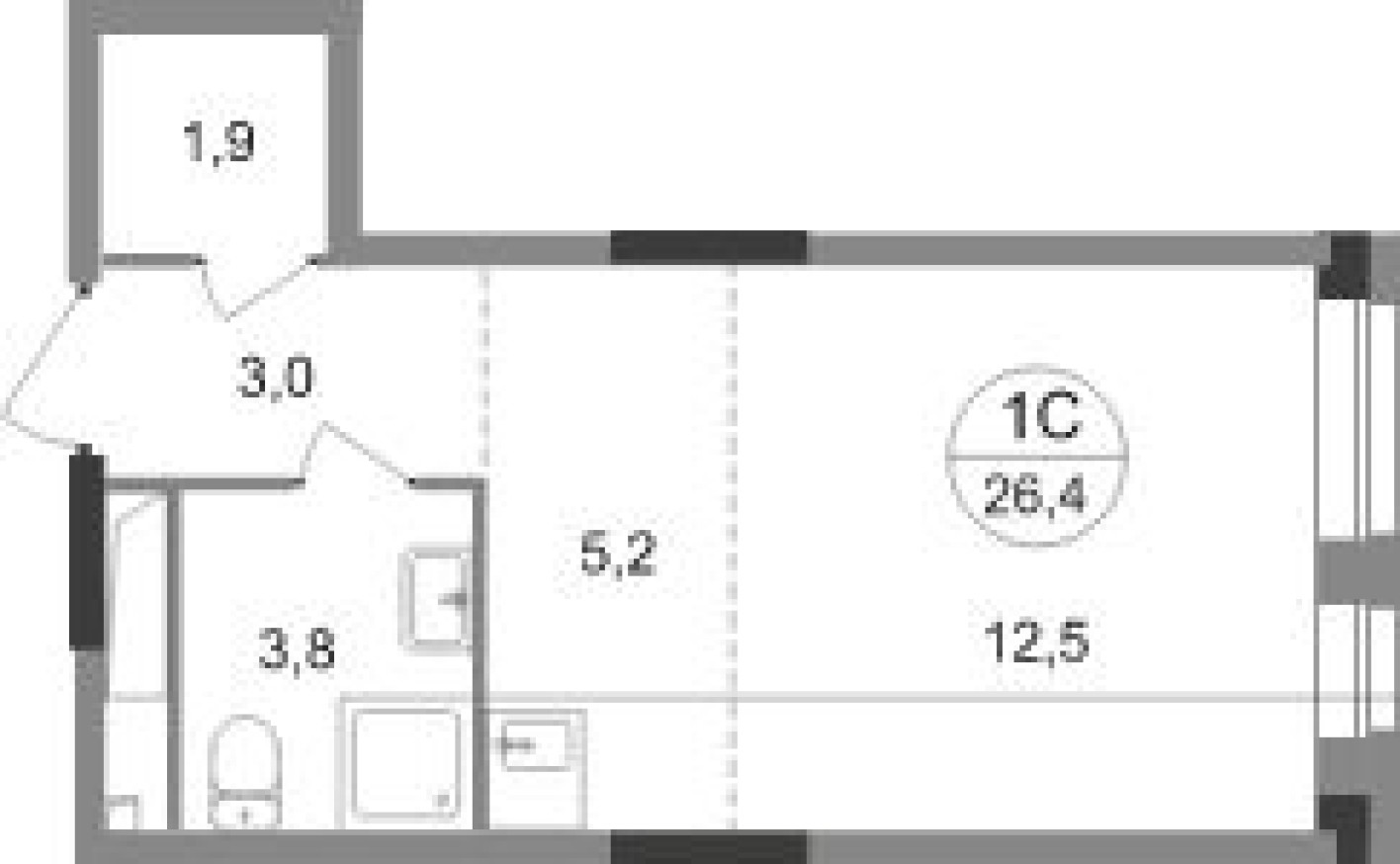 Студия-квартира, 26.4 м²