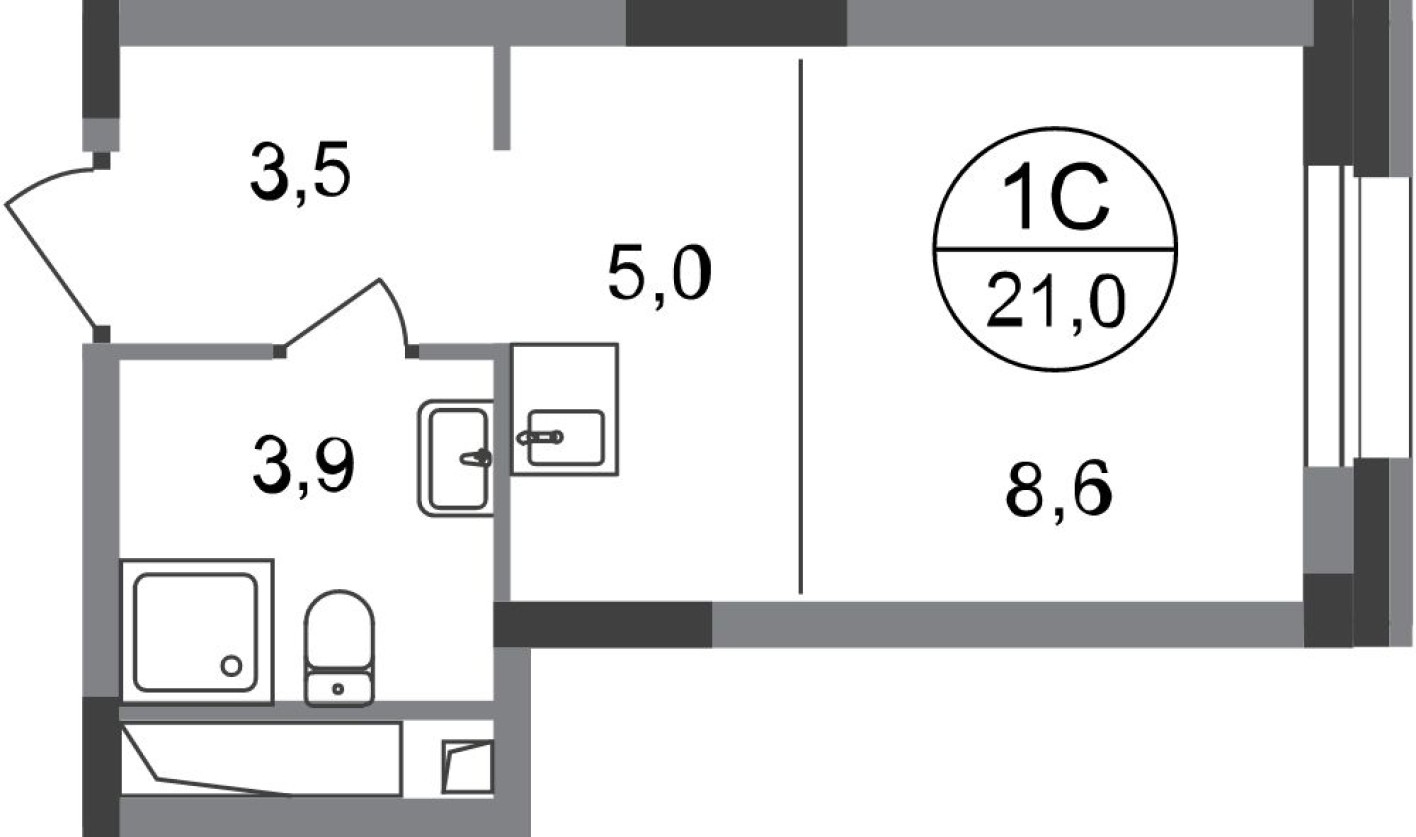 Студия-квартира, 21.0 м²
