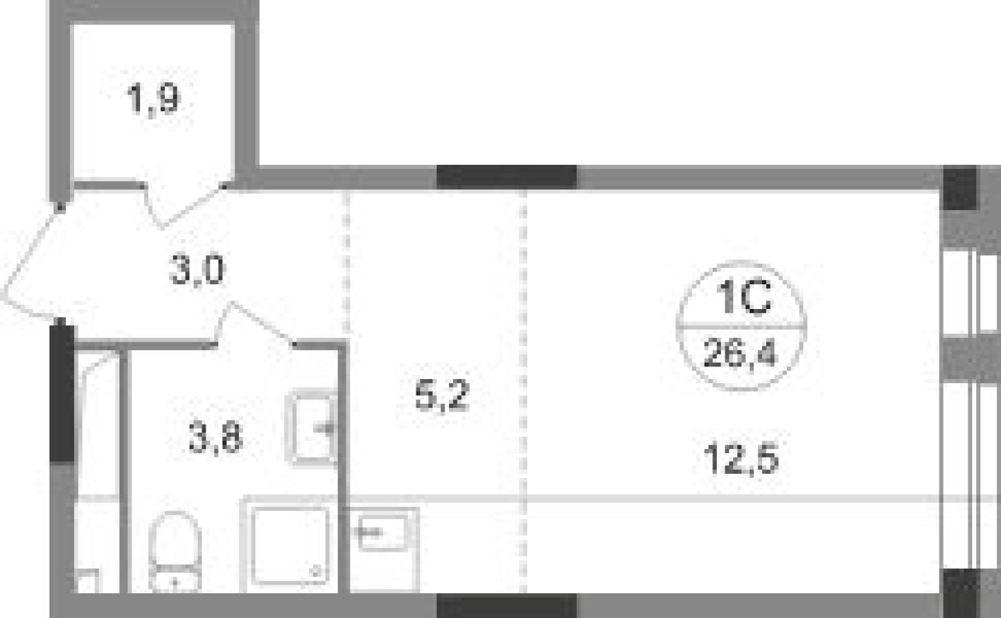 Студия-квартира, 26.4 м²