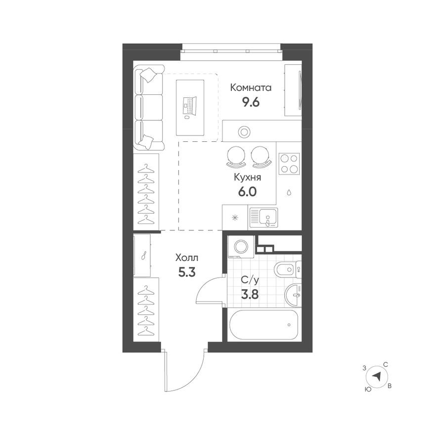 Студия-квартира, 24.7 м²