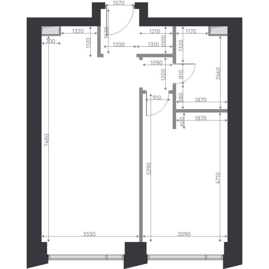 Студия-квартира, 54.3 м²