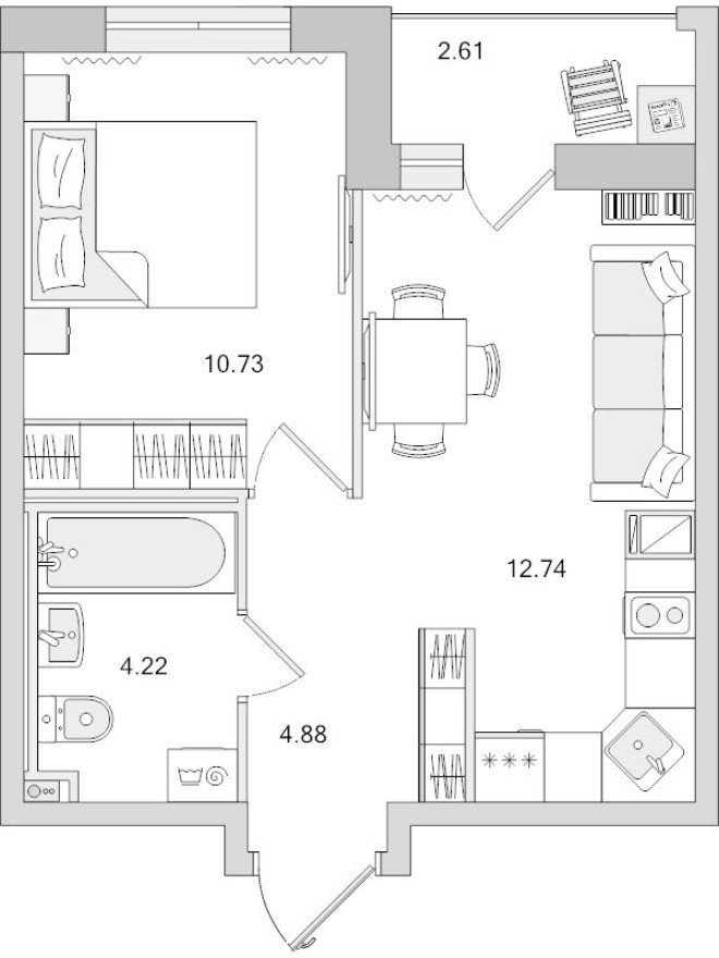1к. квартира, 35.2 м²