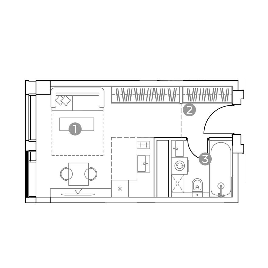 1к. апартаменты, 24.5 м²