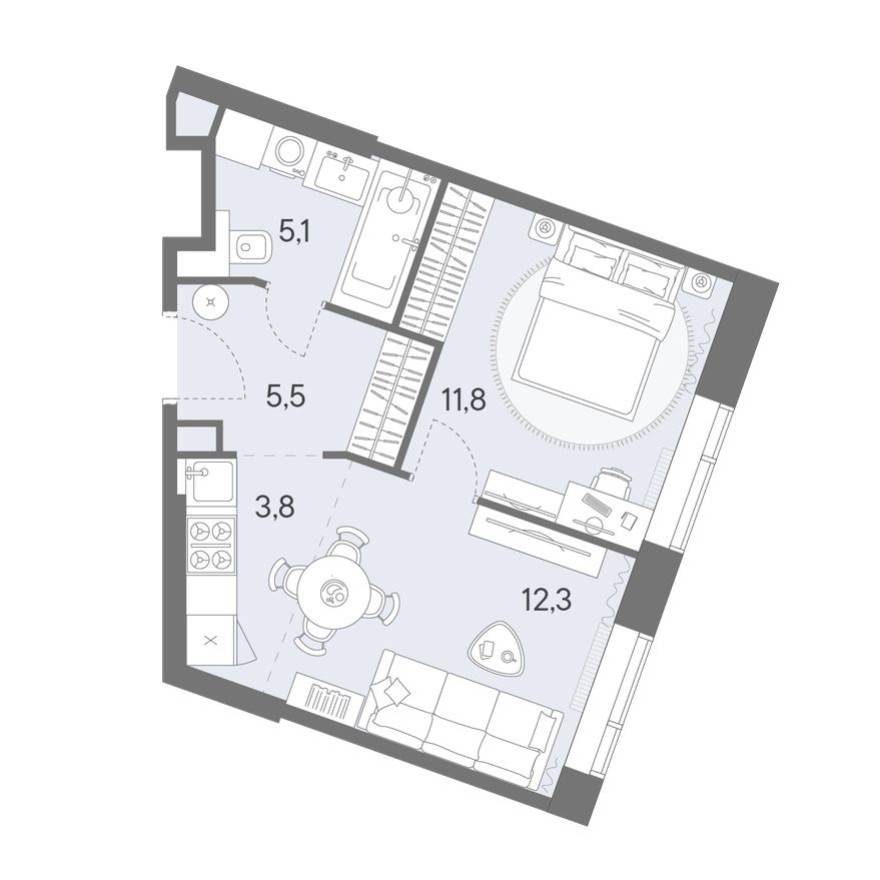 1к. квартира, 38.5 м²