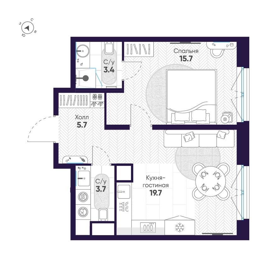 1к. квартира, 48.2 м²