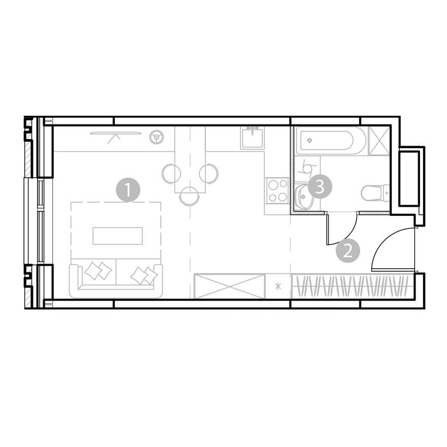 1к. апартаменты, 31.6 м²