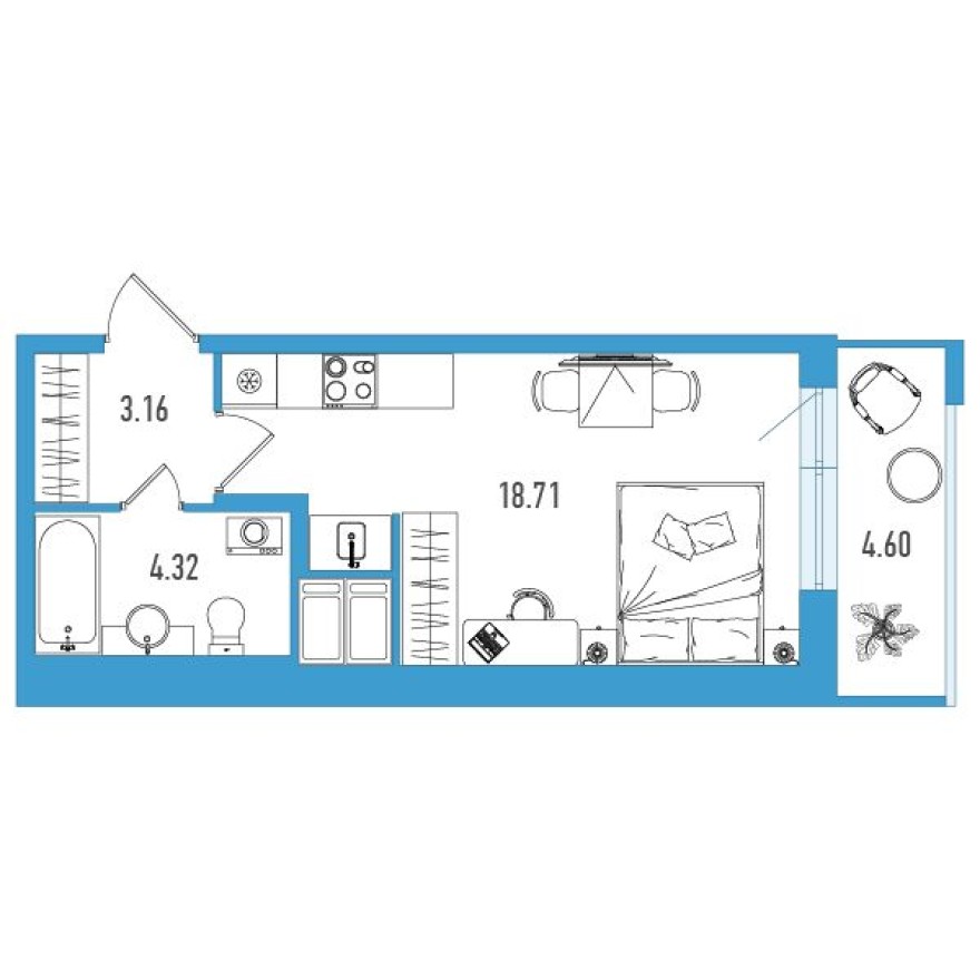 Студия-квартира, 27.6 м²