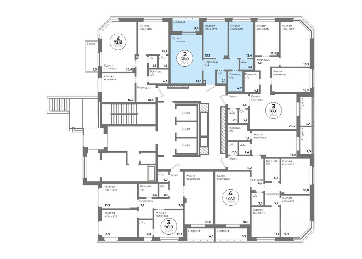 2к. квартира, 68.0 м²