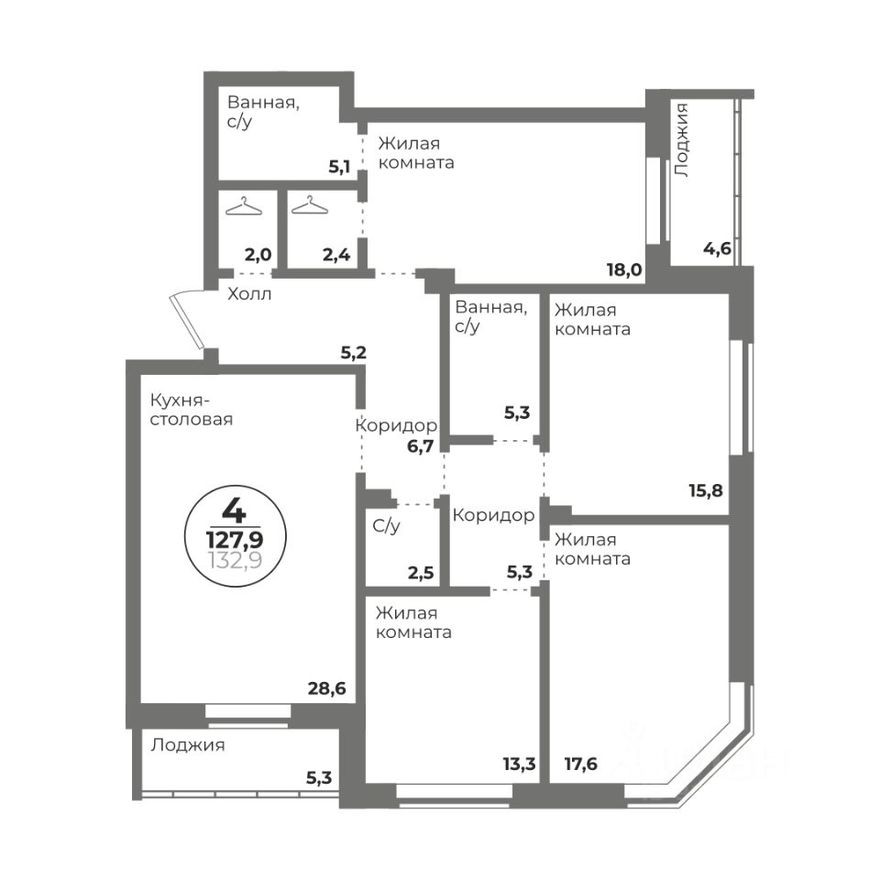 4к. квартира, 127.9 м²
