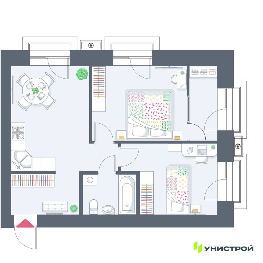 2к. квартира, 55.0 м²
