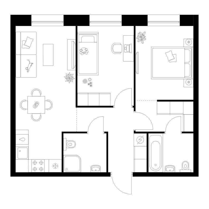 2к. квартира, 54.1 м²