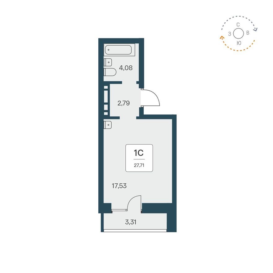 Студия-квартира, 28.1 м²