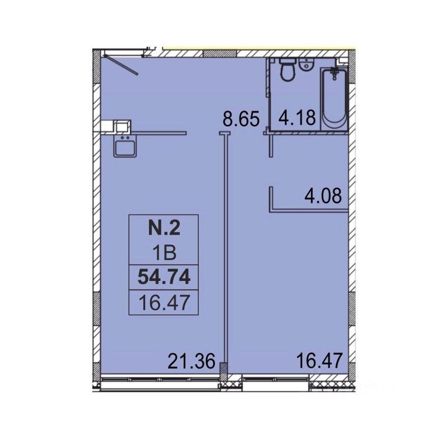 1к. квартира, 54.6 м²