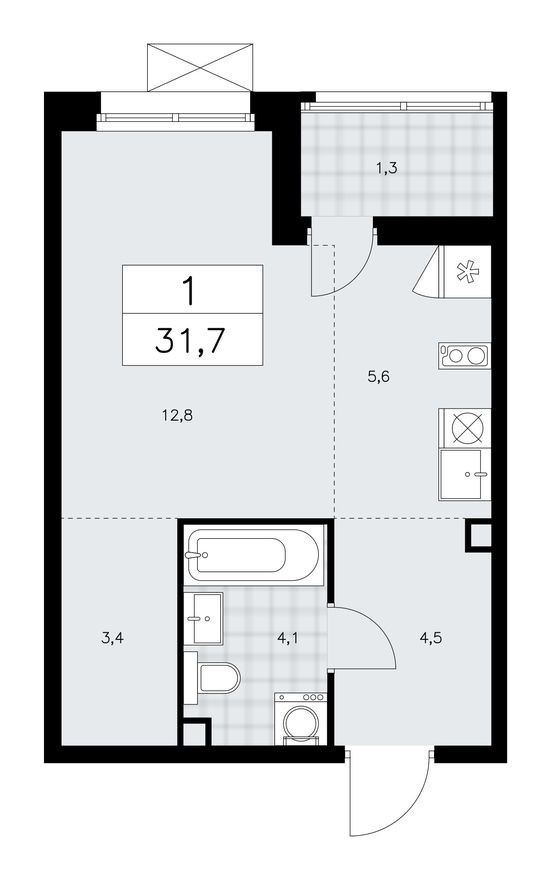 Студия-квартира, 31.7 м²