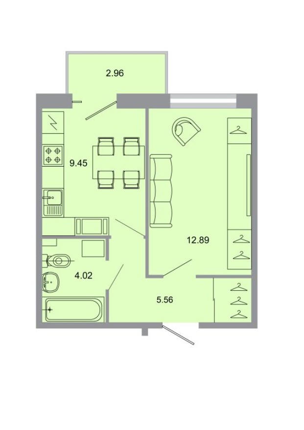 1к. квартира, 32.2 м²