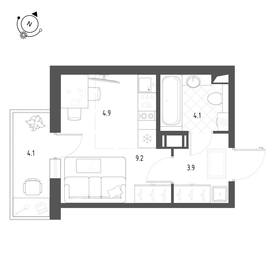 Студия-квартира, 23.2 м²