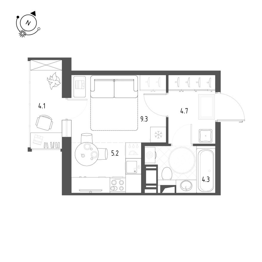 Студия-квартира, 24.7 м²