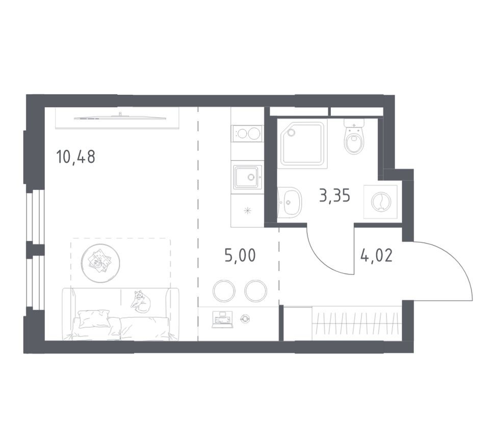 Студия-квартира, 22.9 м²