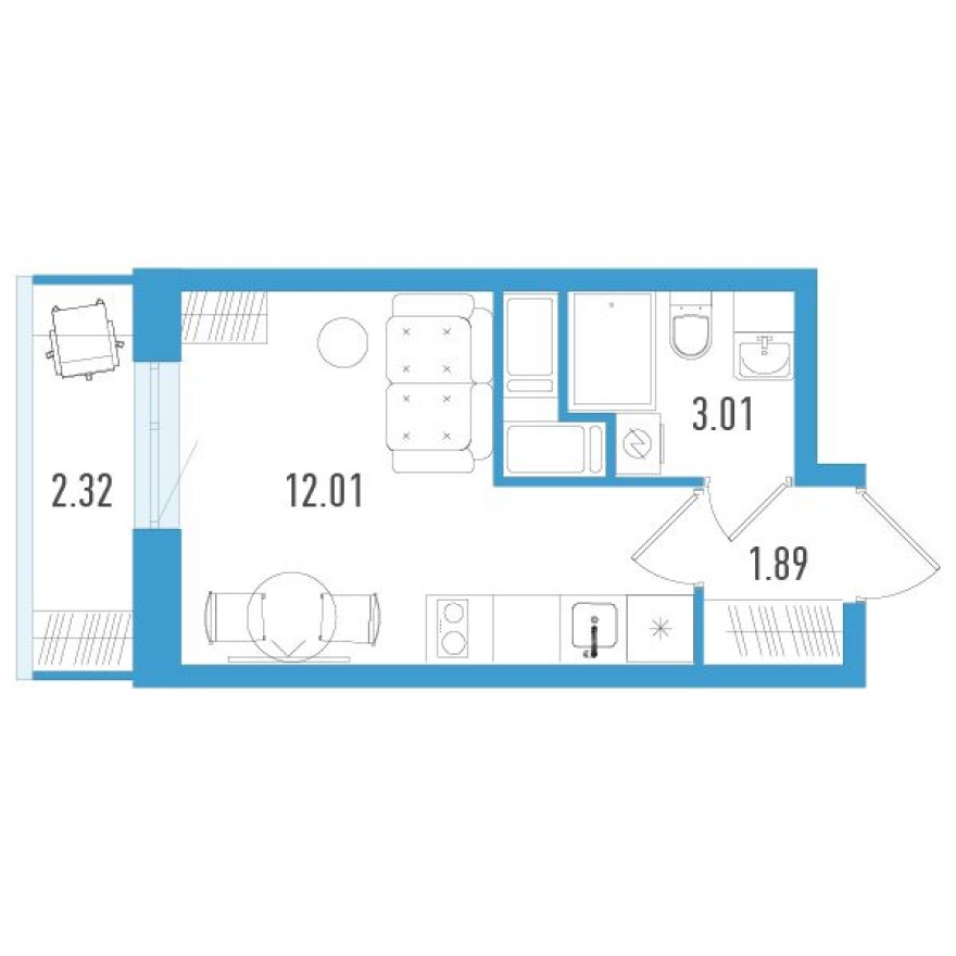 Студия-квартира, 17.6 м²