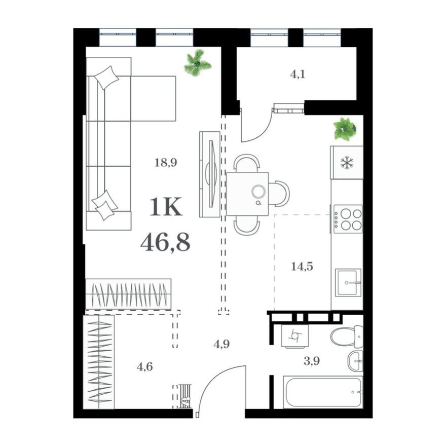1к. квартира, 50.5 м²