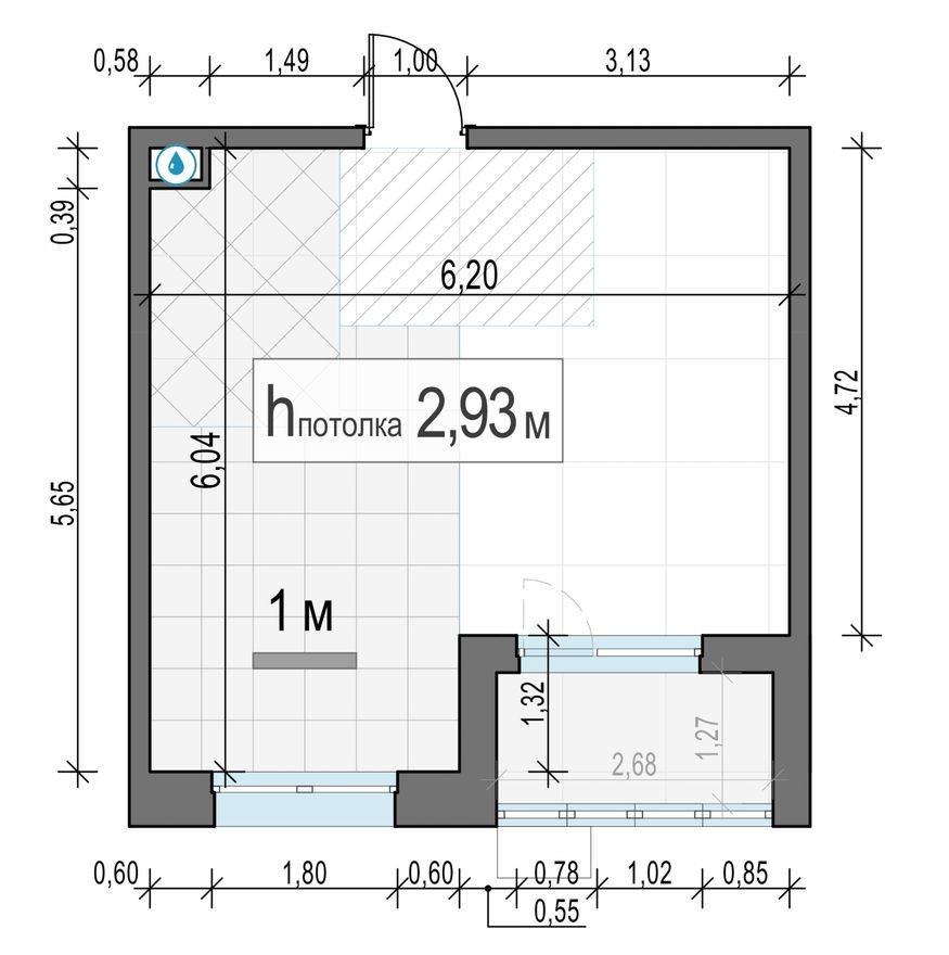 1к. квартира, 32.0 м²