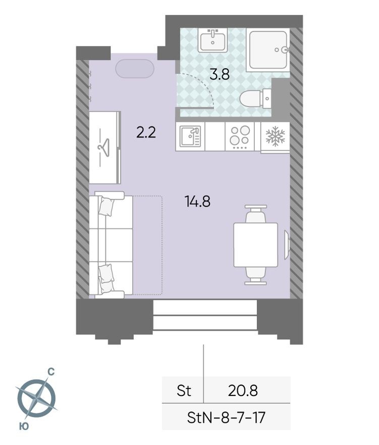 Студия-квартира, 20.8 м²