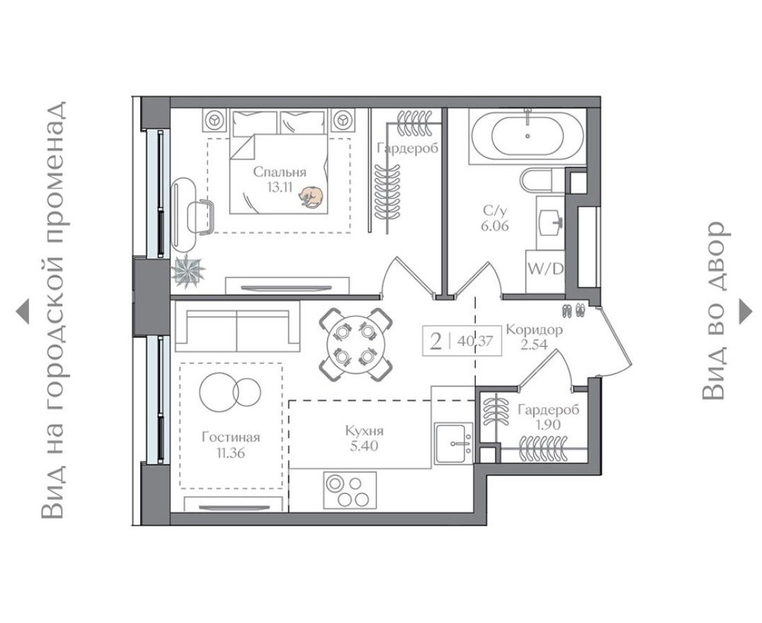 1к. квартира, 40.4 м²