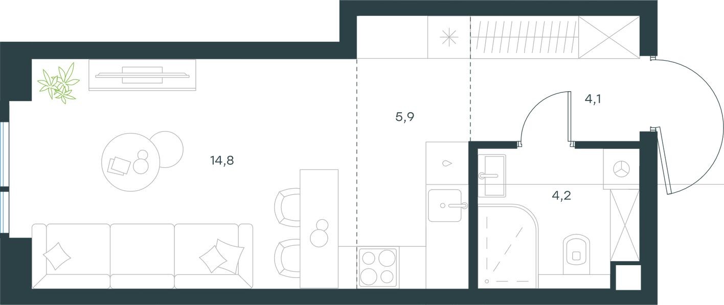 Студия-квартира, 29.0 м²